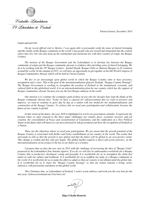 Lehendakari's message